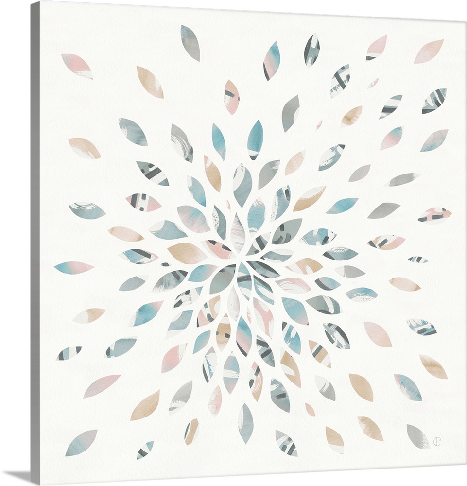Square watercolor painting with oblong shaped pieces creating a starburst firework design.