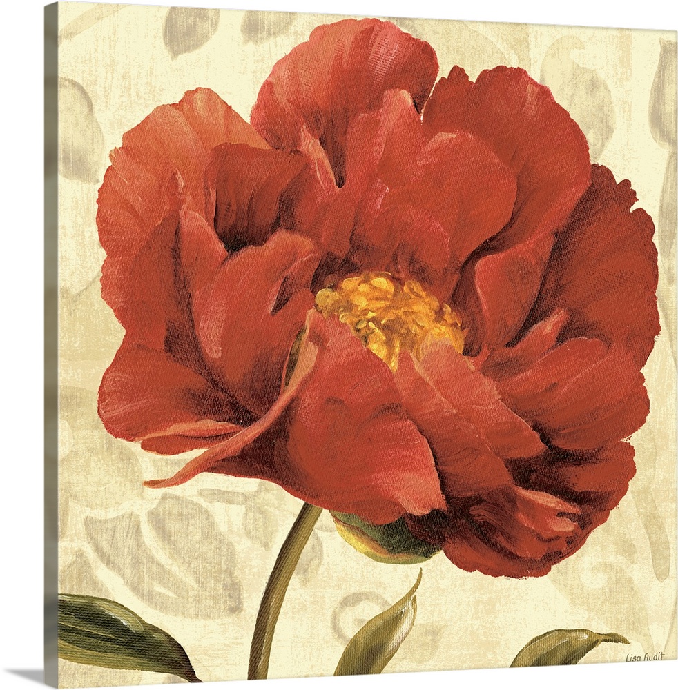 Floral home docor painting of a large blooming flower  on a muted background.