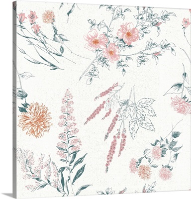 Flowers on White Contemporary Bright Pattern I