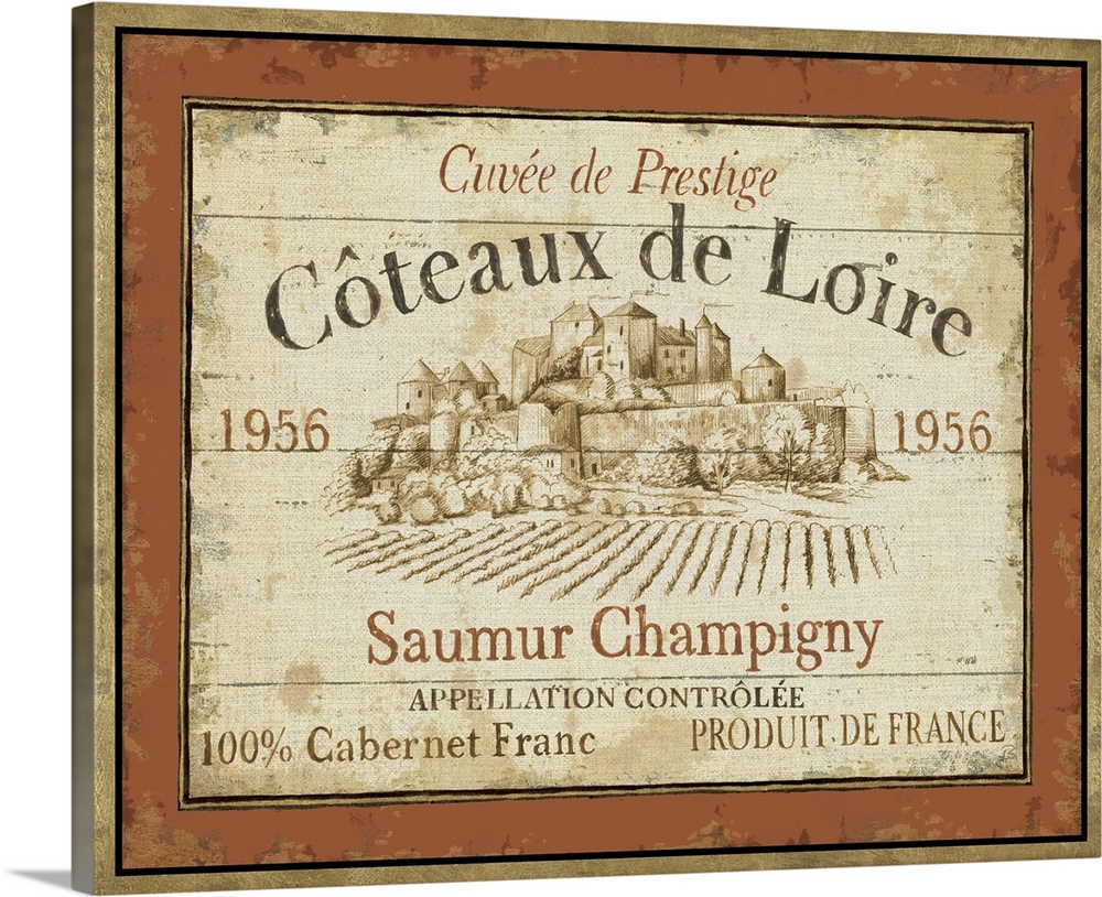Blown-up label for wine bottle.  The label is for a bottle of 1956 Coteaux de Loire that is 100% Cabernet Franc.