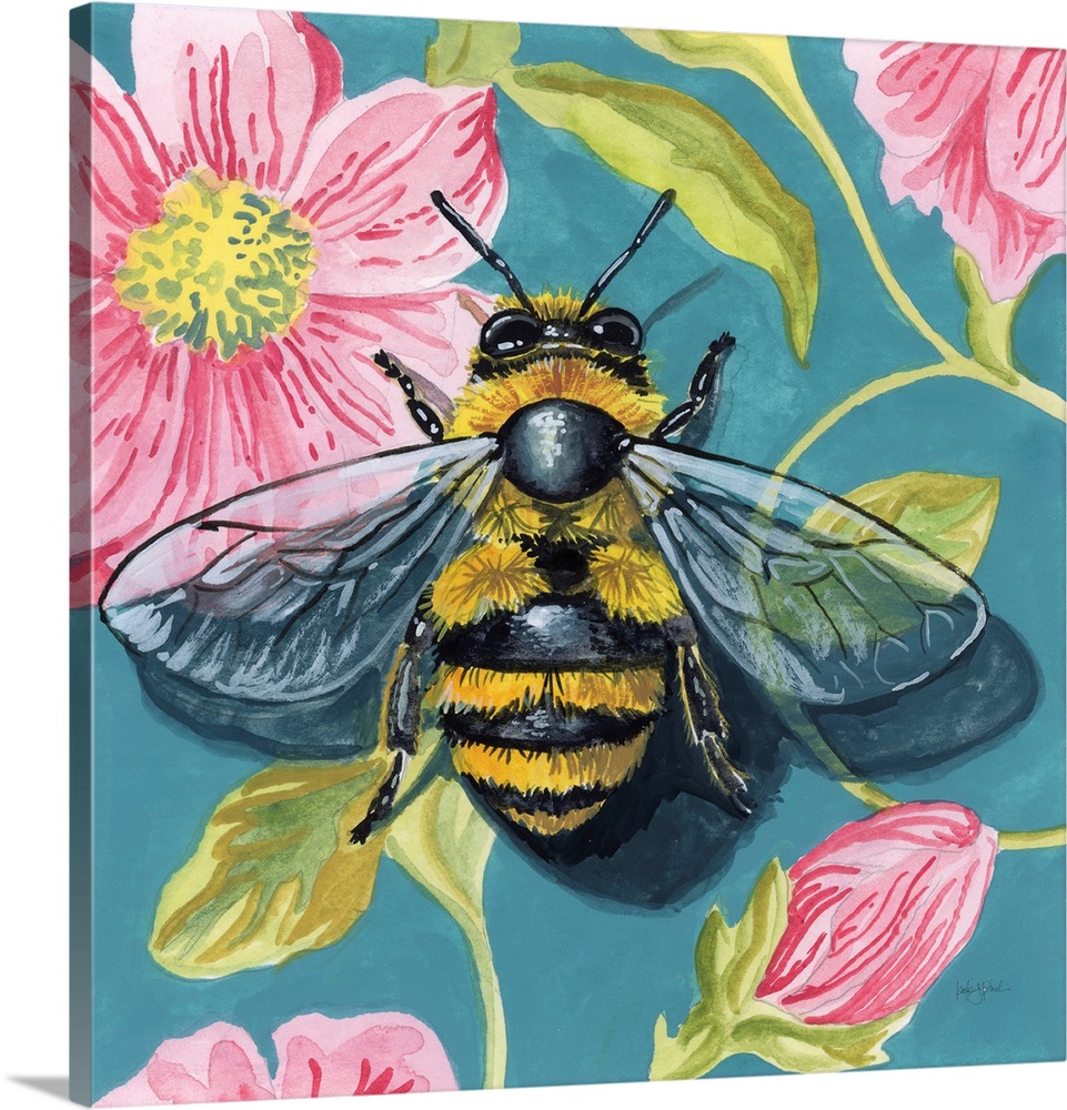 Fuzzy Bee On Floral Wall