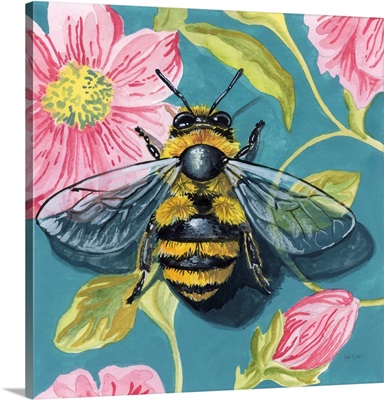 Fuzzy Bee On Floral Wall