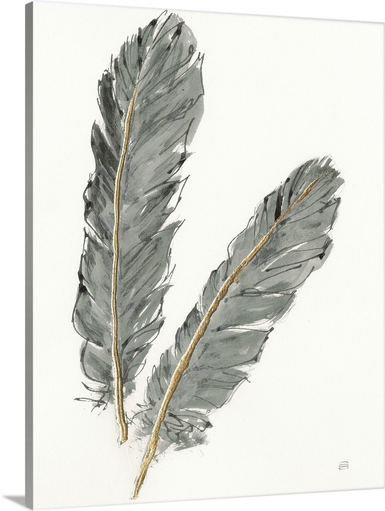 Gold Feathers IV on Grey