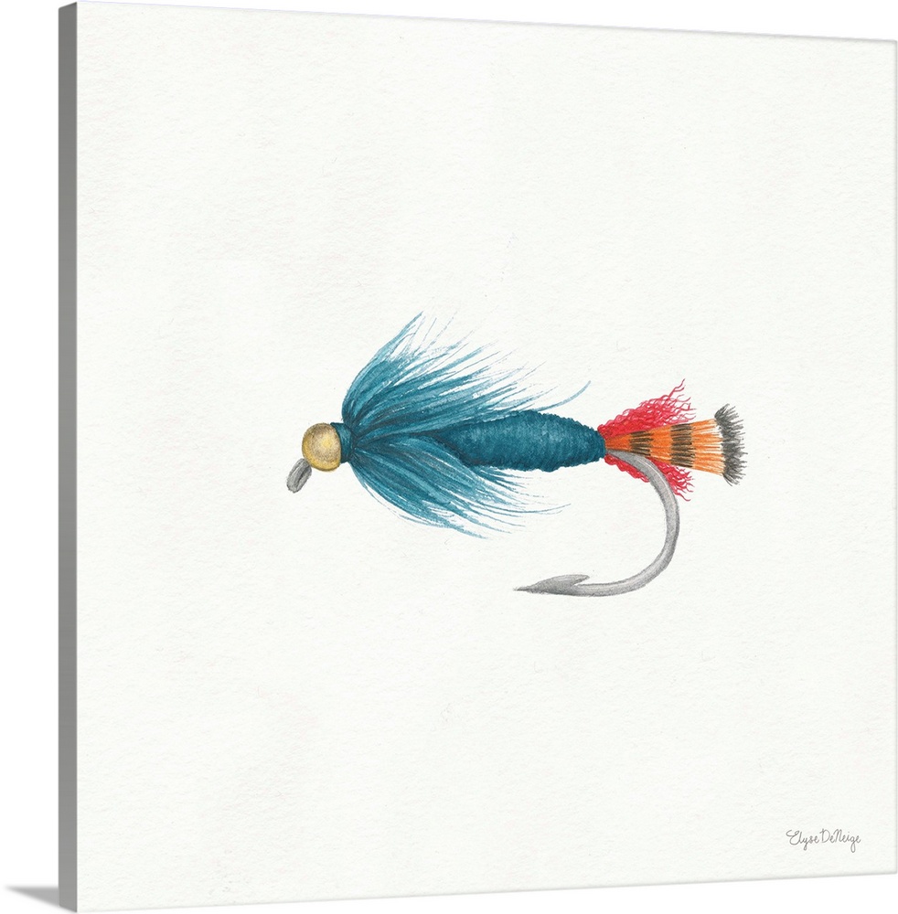 Square watercolor painting of a fishing lure.