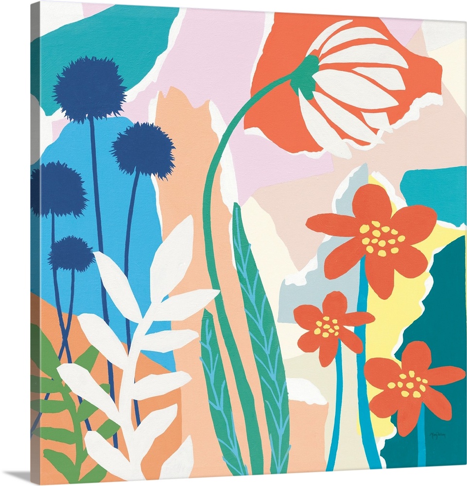 Decorative artwork floral featuring colorful wildflower silhouettes.