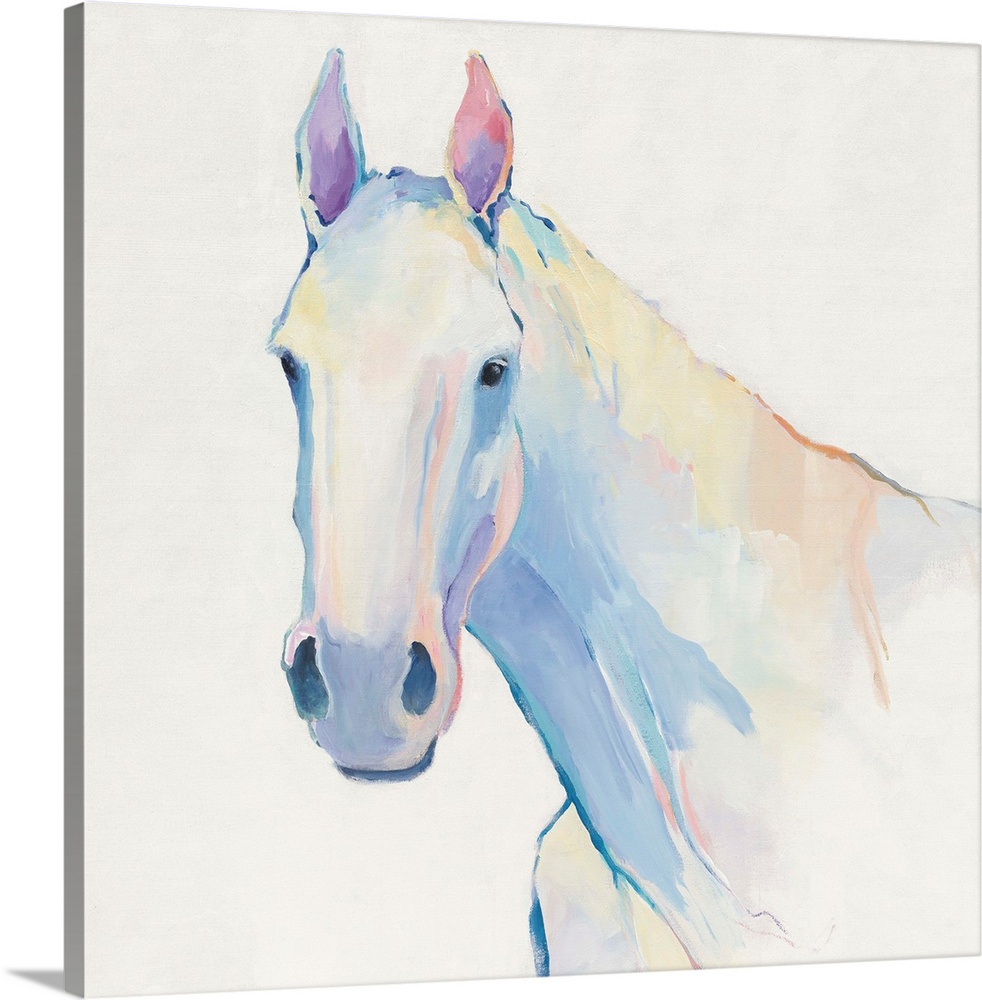 Contemporary painting in pale cool colors of a horse.