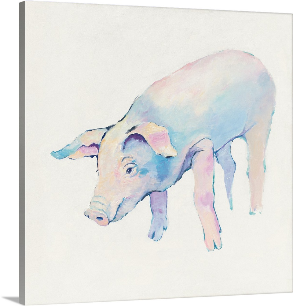 Contemporary painting in pale cool colors of a pig.