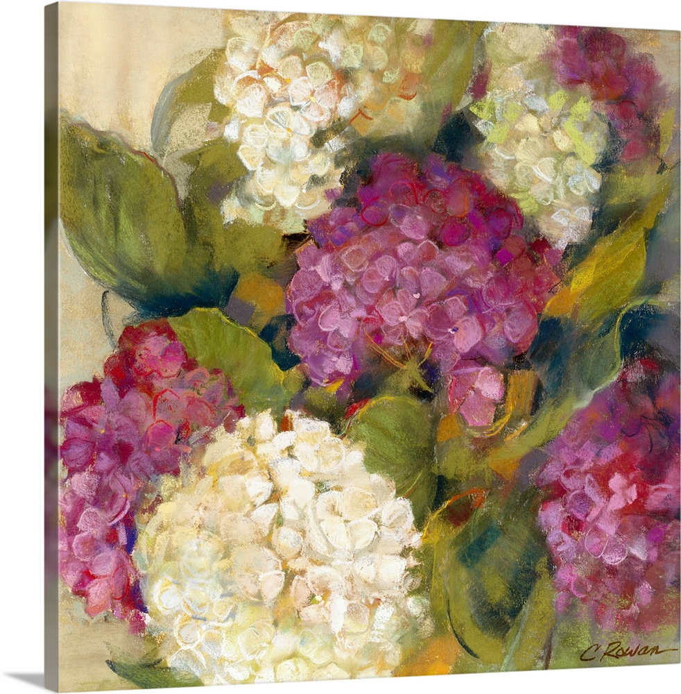 Classic painting of flower blooms bunched together in circular ball-like shapes.