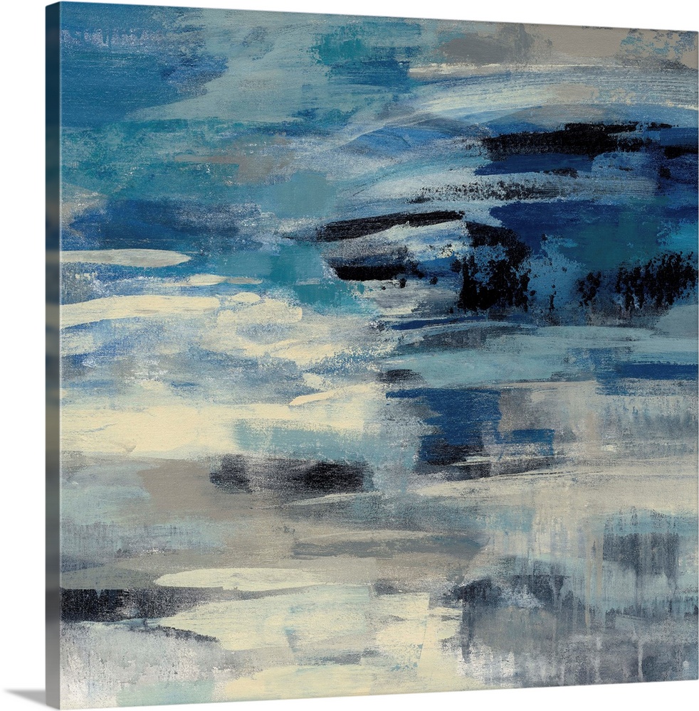 Abstract artwork in stormy shades of blue.