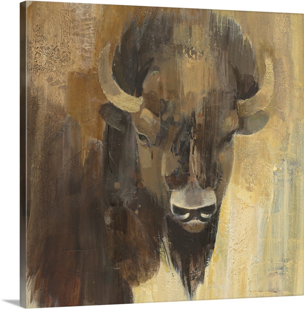 Contemporary wildlife painting of a bison staring at viewer.