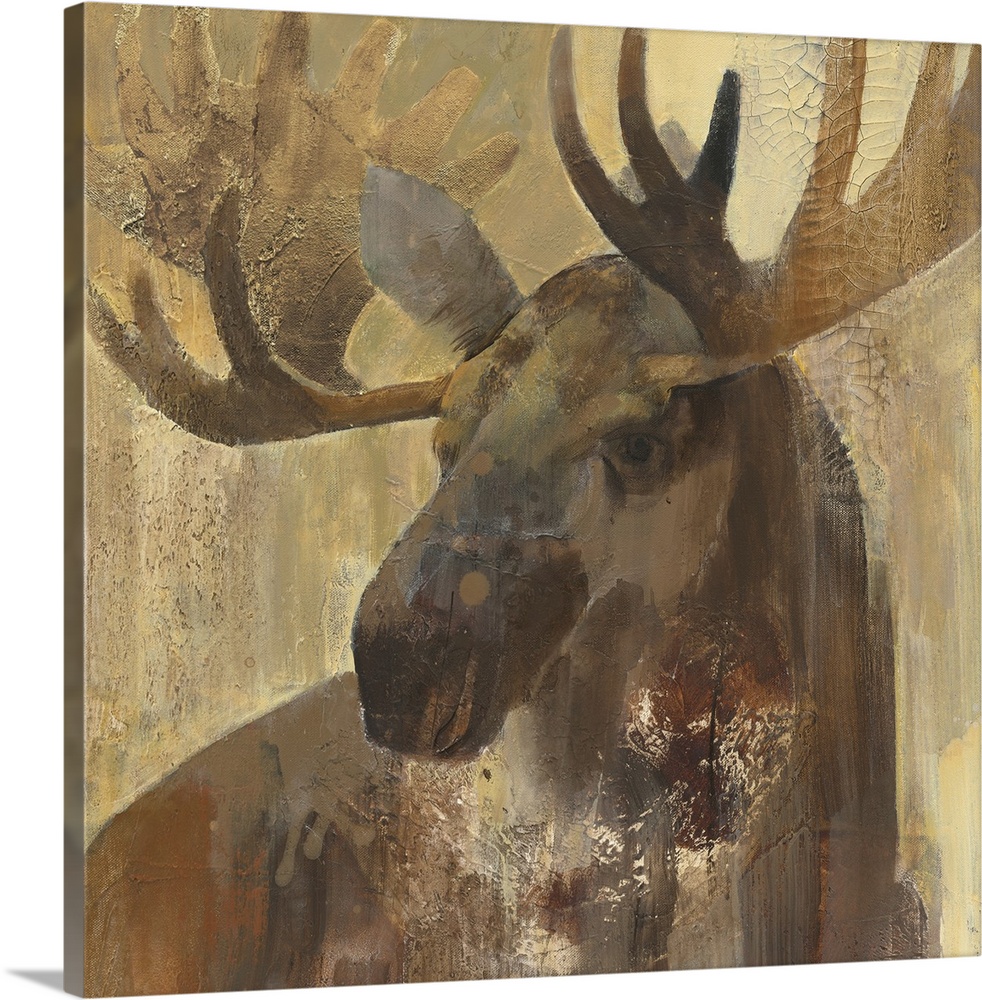 Contemporary wildlife painting of a moose staring at viewer.