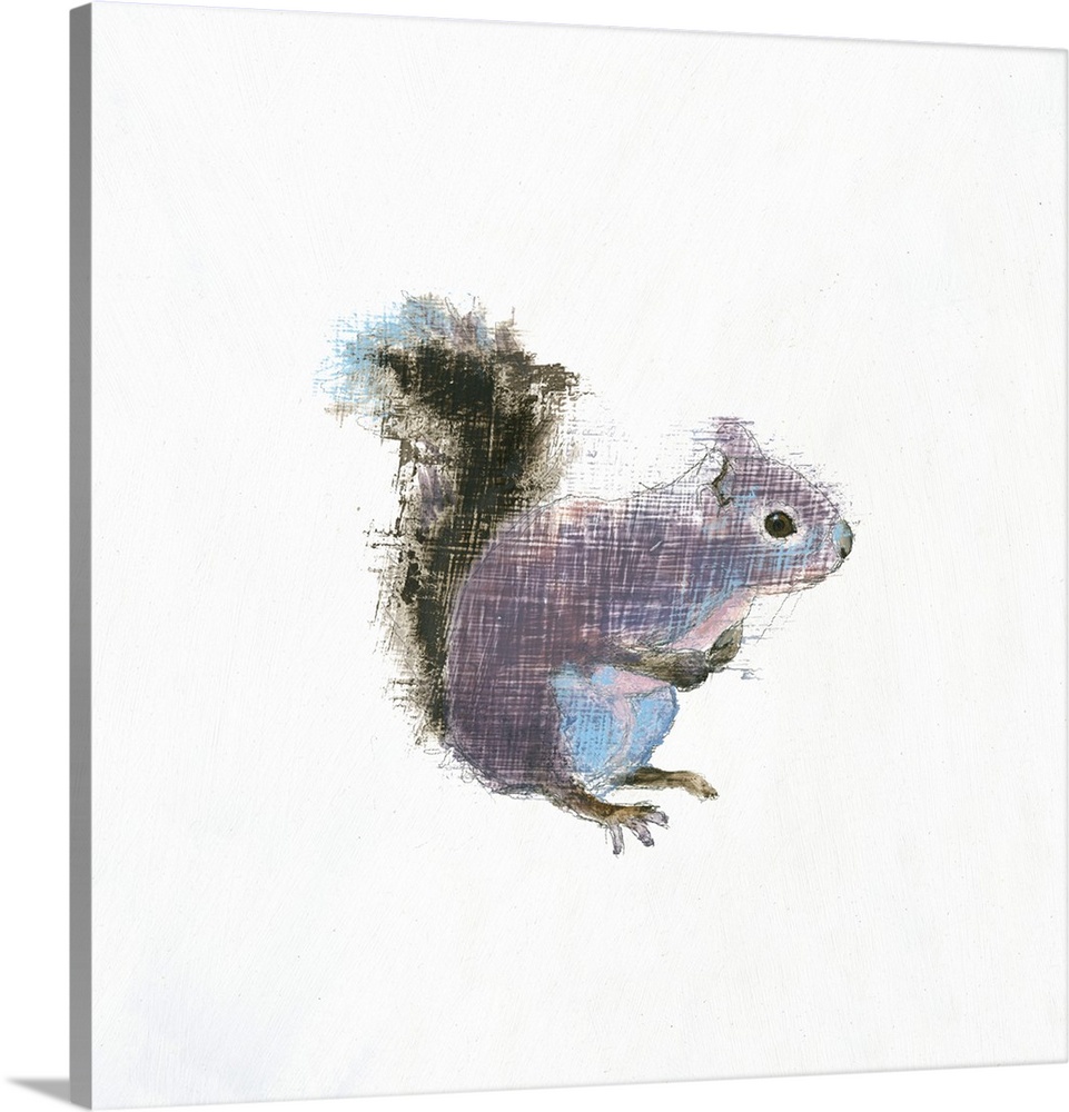 Artwork of gray squirrel against a white background.