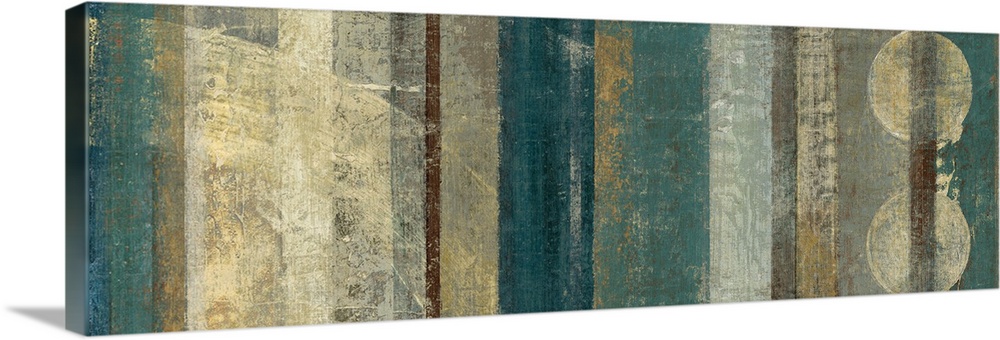 This decorative accent for the home or office is a panoramic shaped painting created with stripes of color and a sanded te...