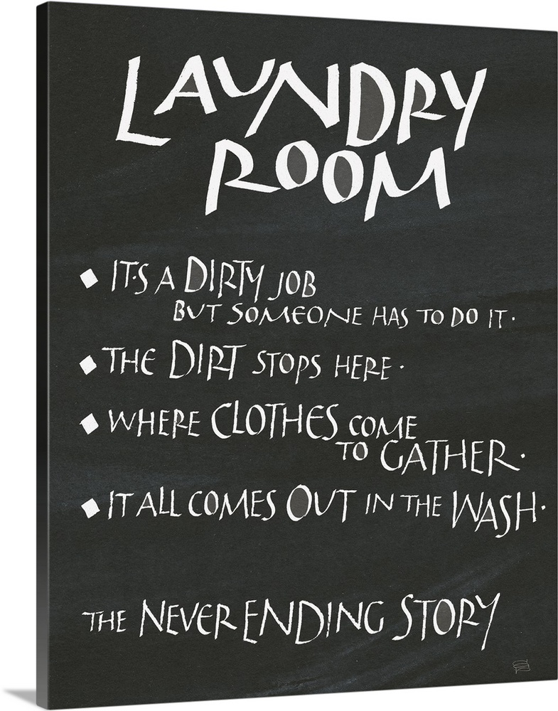A funny "Laundry Room" design on a chalkboard backdrop.