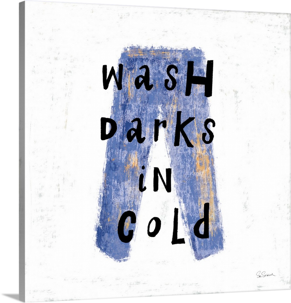 "Wash Darks in Cold" square laundry room decor.