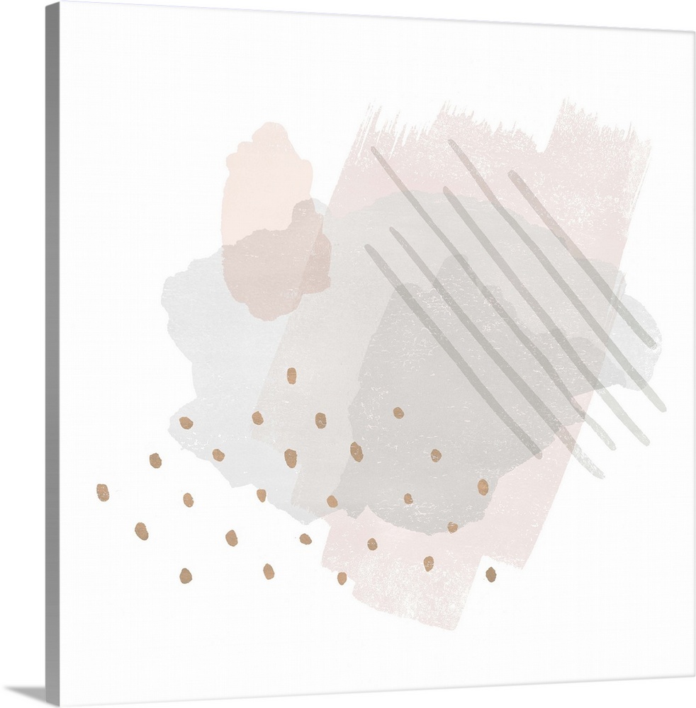 Blush, gold, and gray abstract art on a solid white square background.
