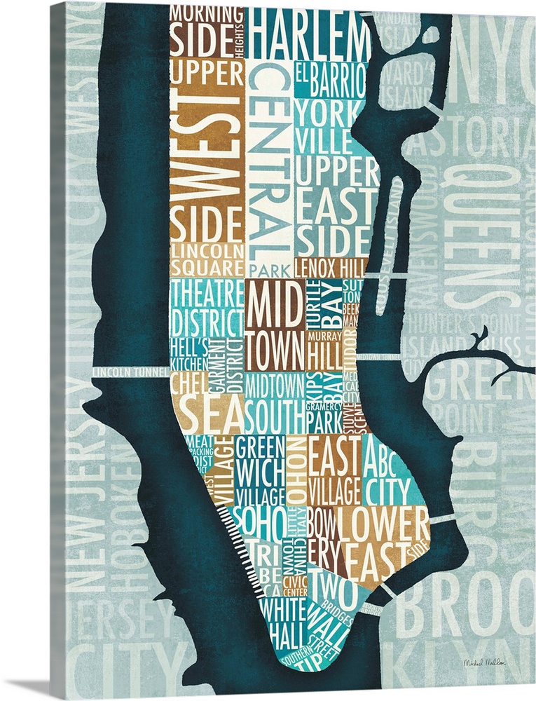 Manhattan Map in Blue and Brown