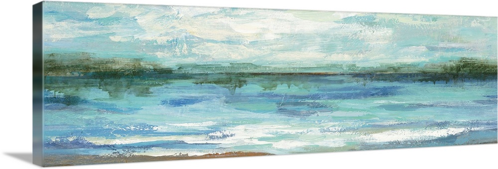 Contemporary landscape painting of a lake scene.