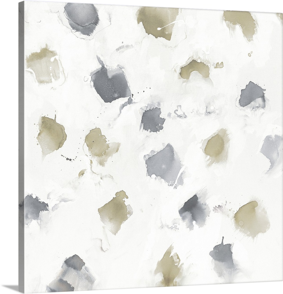 A square watercolor painting of muted brown and grey spots on white.