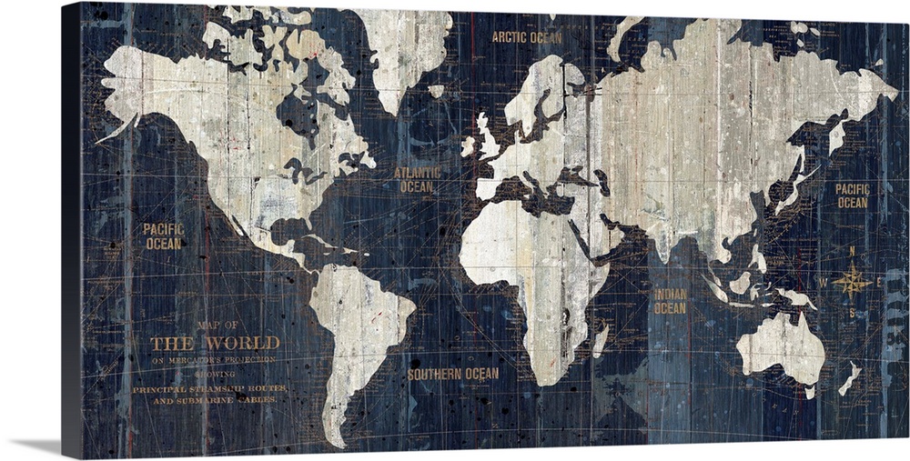 Vintage World Map Scarf in Blue