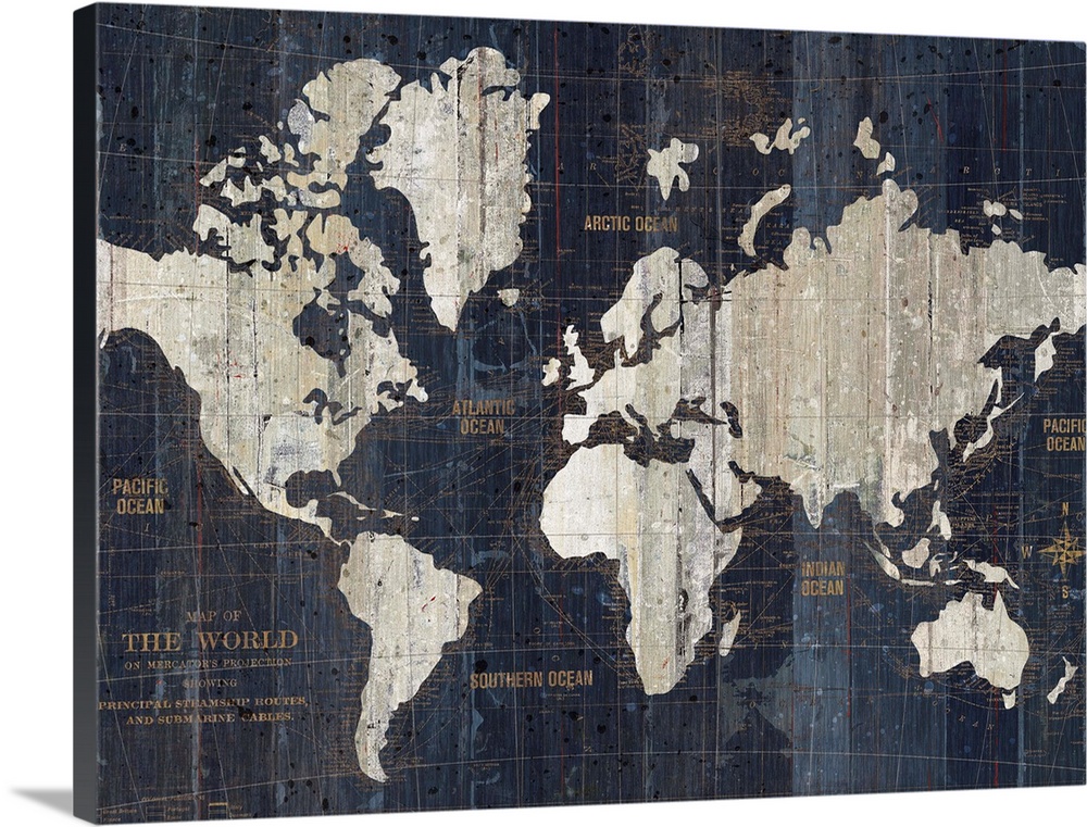 Old World Map Blue Crop