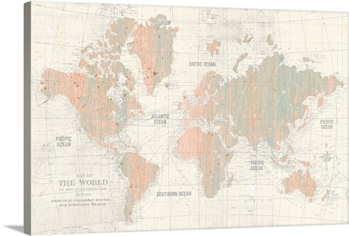 Old World Map Blush and Mint | Great Big Canvas