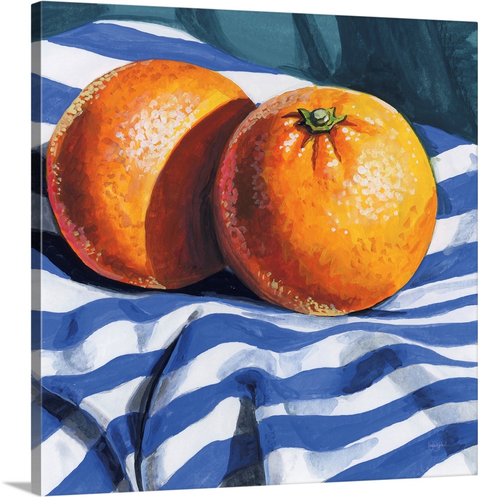 Oranges On Striped Cloth