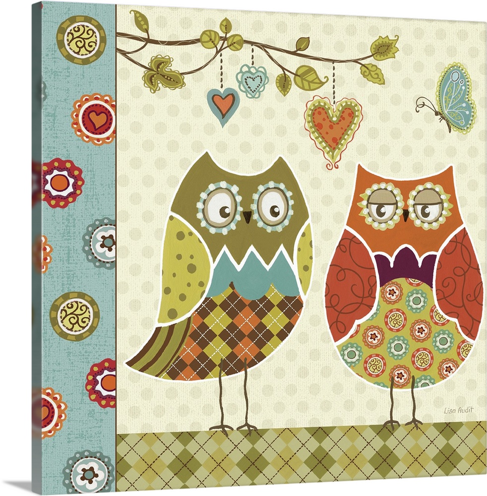 Docor perfect for the home of two owls that have different patterns pieced together to create the owls themselves and the ...