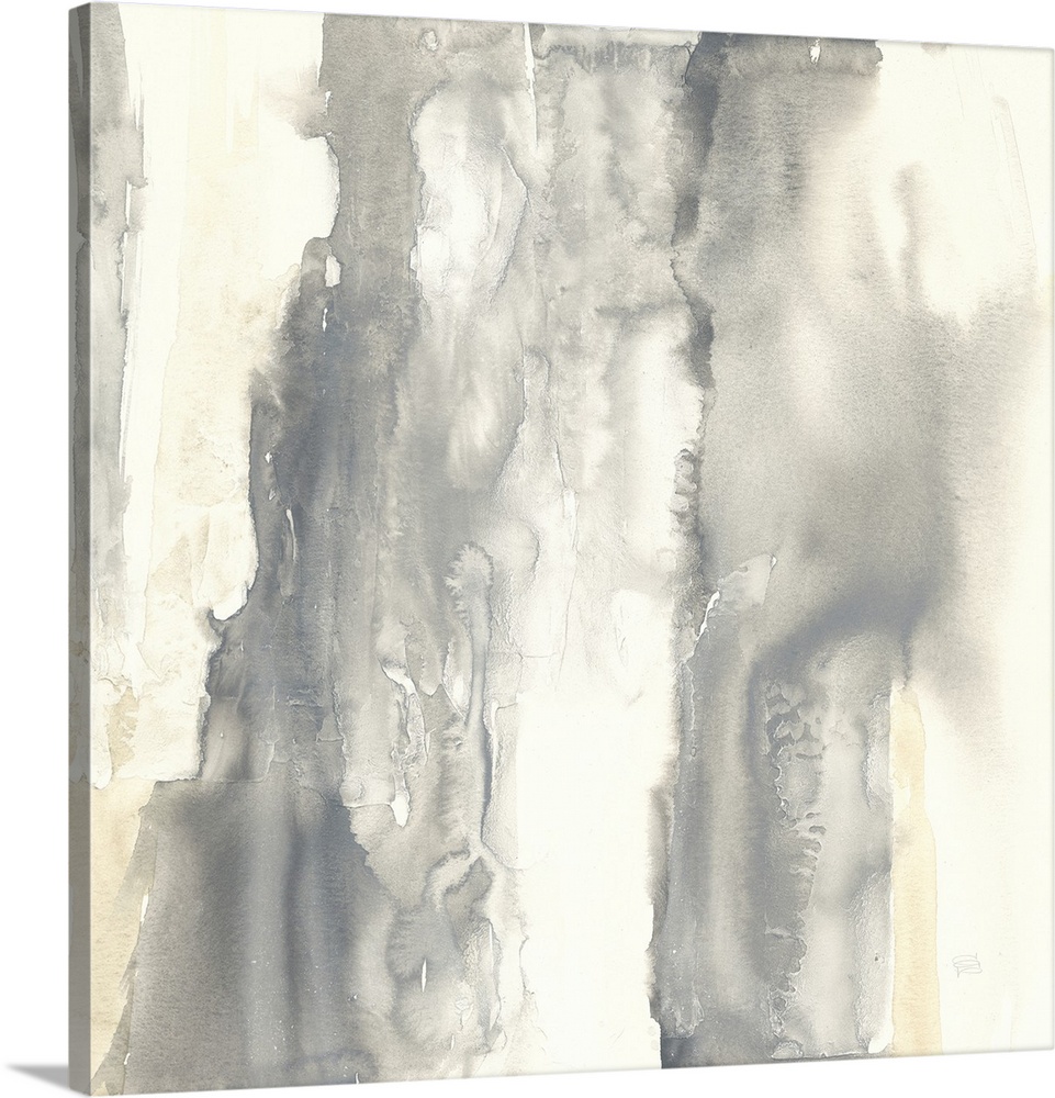 Contemporary artwork of a cascade of gray and beige color with texture throughout.