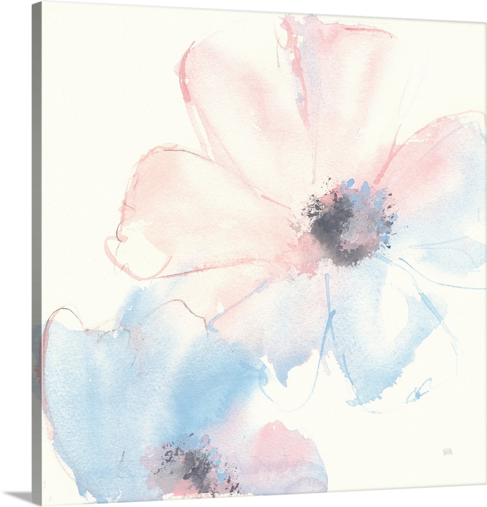 Decorative artwork of delicate flowers filled with a watercolor gradient of pink and blue.