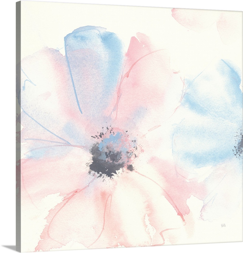 Decorative artwork of delicate flowers filled with a watercolor gradient of pink and blue.