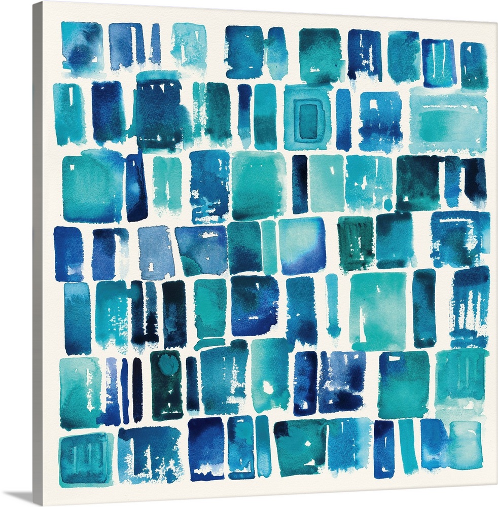 Home decor artwork of a watercolor geometric shapes in a grid formation.