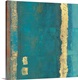 image thumbnail of Square abstract painting done in turquoise tones resembling tiles, divided by strokes of neutral colors.