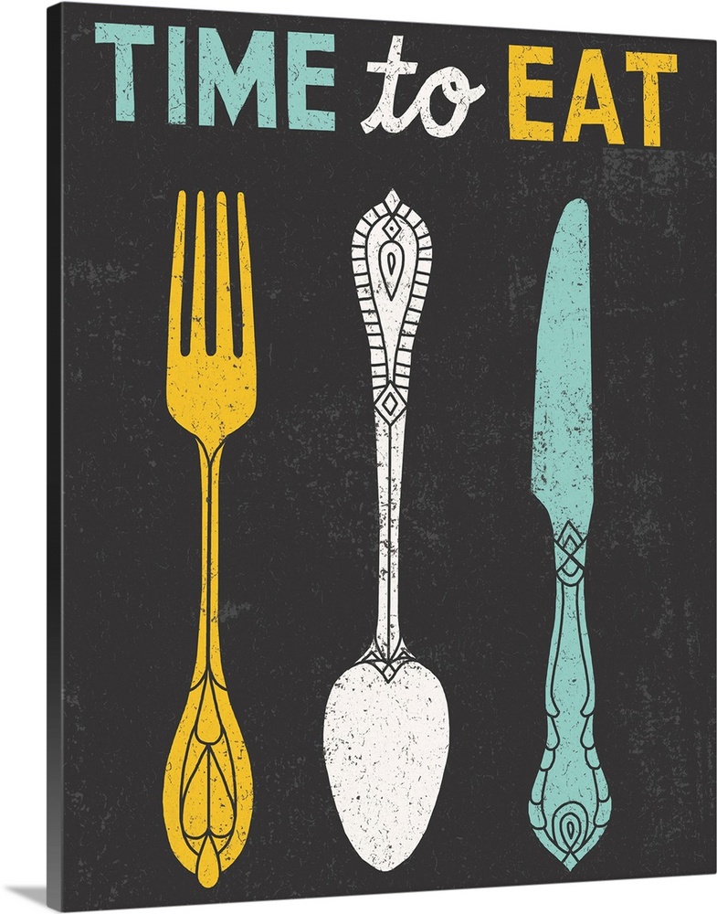 Retro style diner poster with a fork, spoon, and knife.
