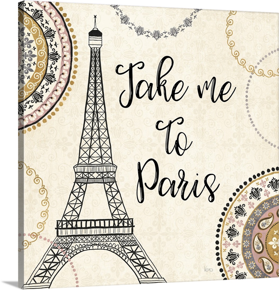 "Take Me To Paris" with an illustration of the Eiffel Tower.