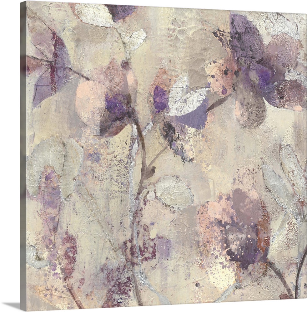 Decorative painting of blooming flowers in light purple tones.
