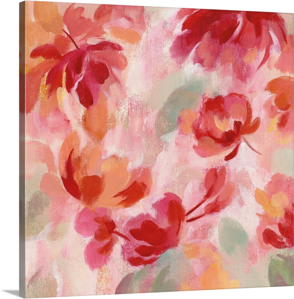 Warm square abstract floral painting.