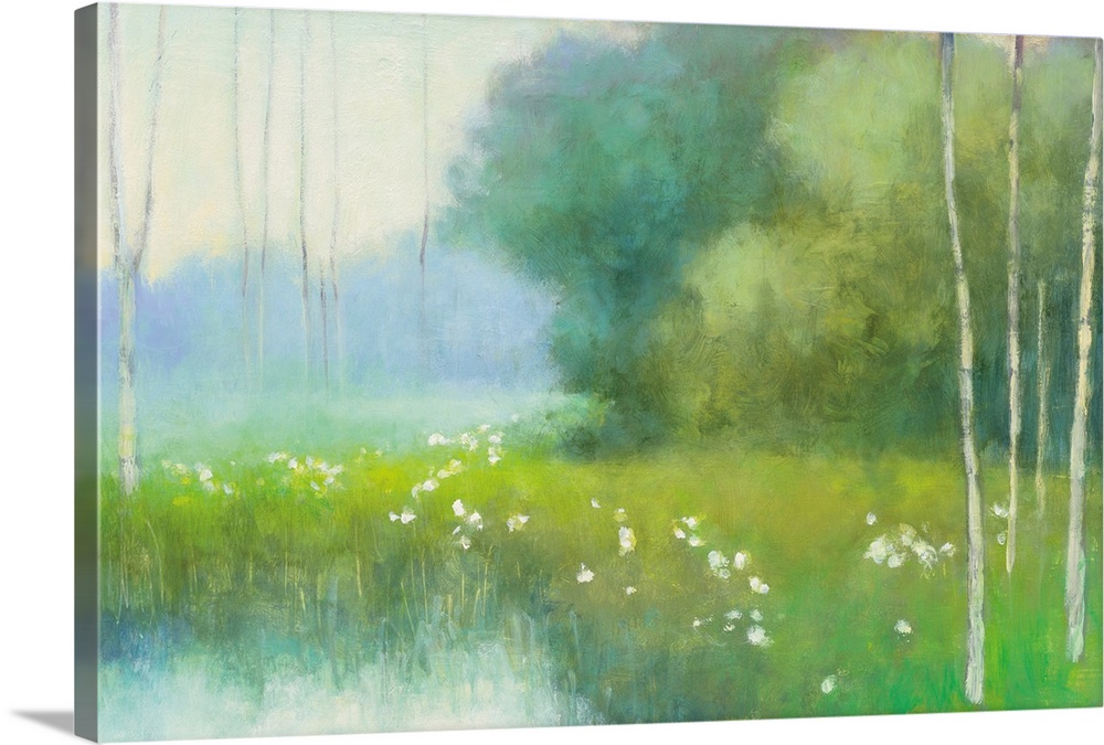 Contemporary painting of a countryside scene in spring.