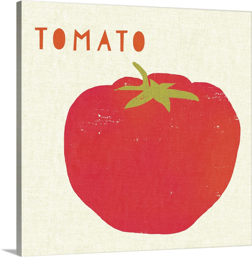 Contemporary kitchen decor of a tomato against a neutral background.