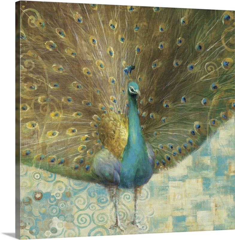 Teal Peacock On Gold 