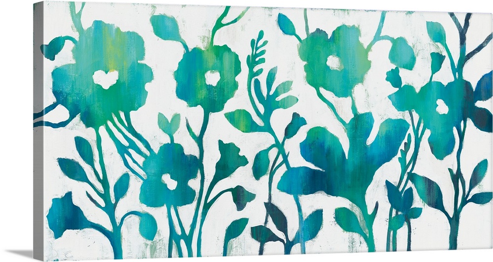 Contemporary watercolor silhouetted garden flowers.