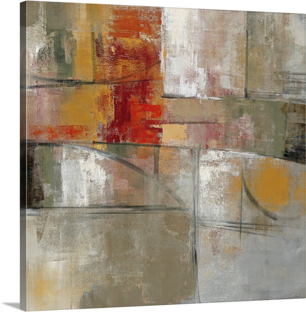 This square wall art is made with a variety of straight and round shapes creating an abstract painting with a subtle sense...