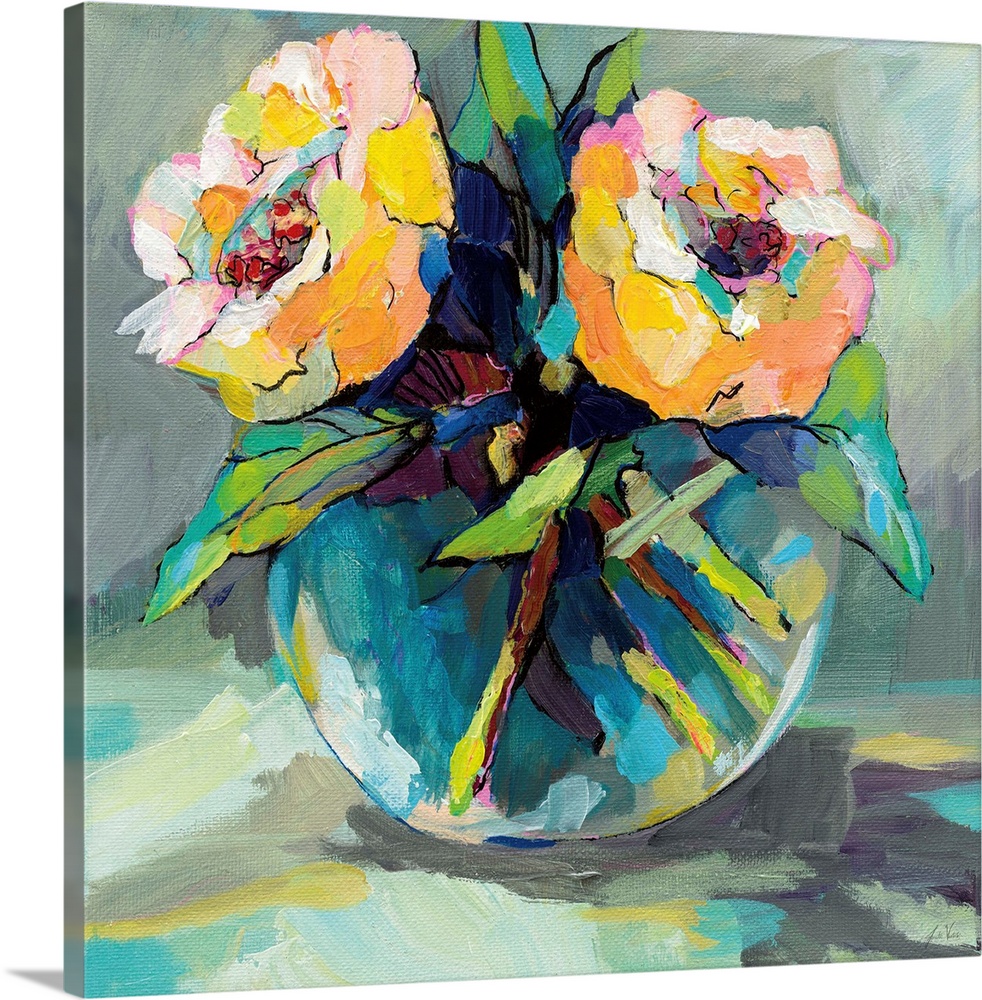 Abstracted bouquet of colorful florals.