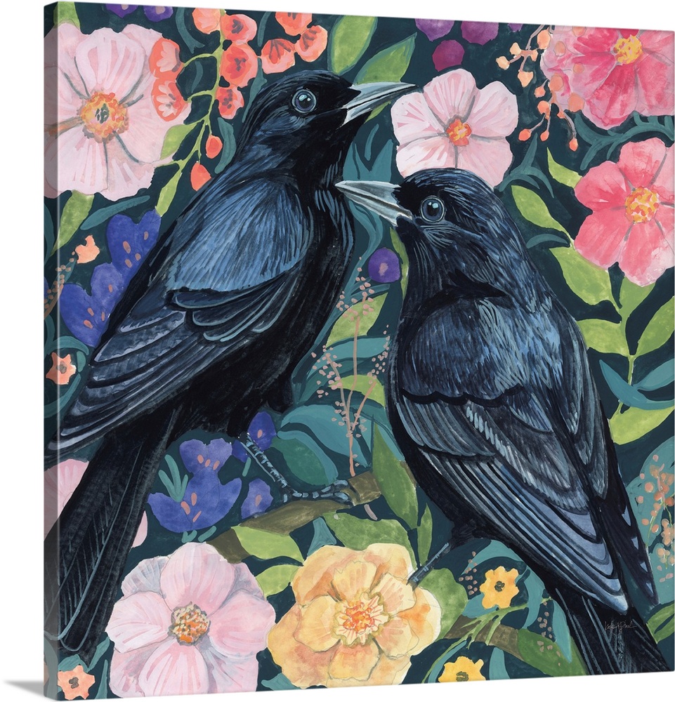 Two Crows On Flowers