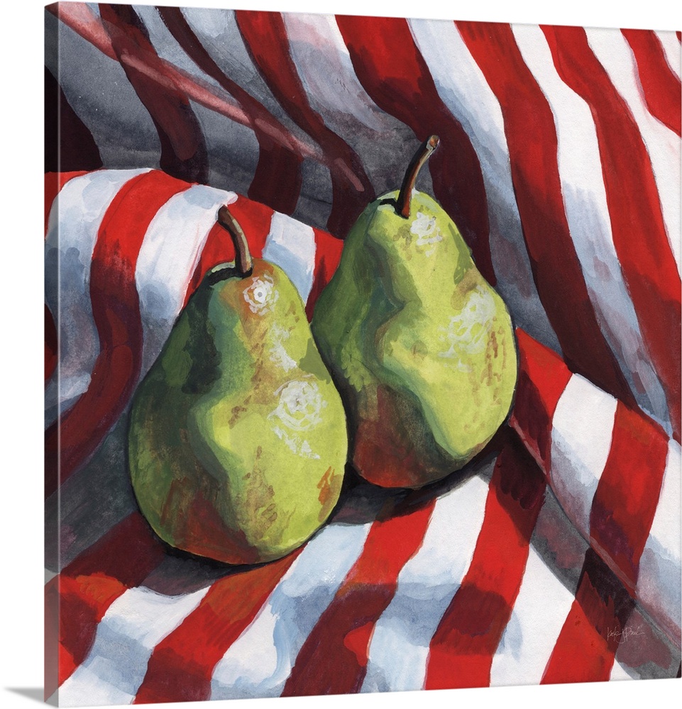 Two Pears On A Striped Cloth
