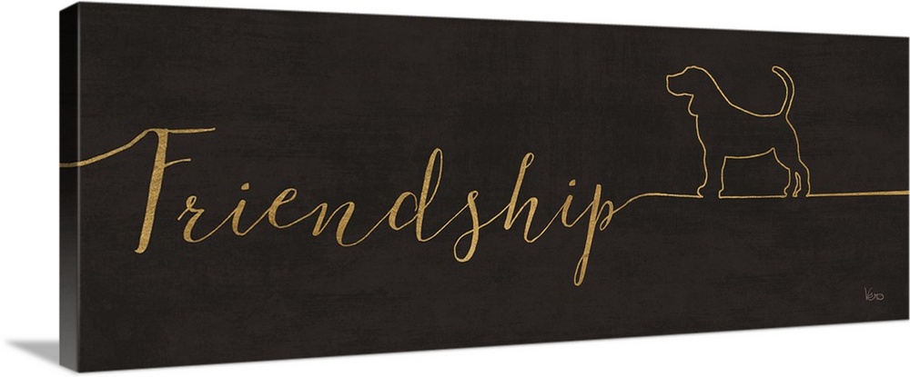 "Friendship" with the outline of a dog on a textured black background.