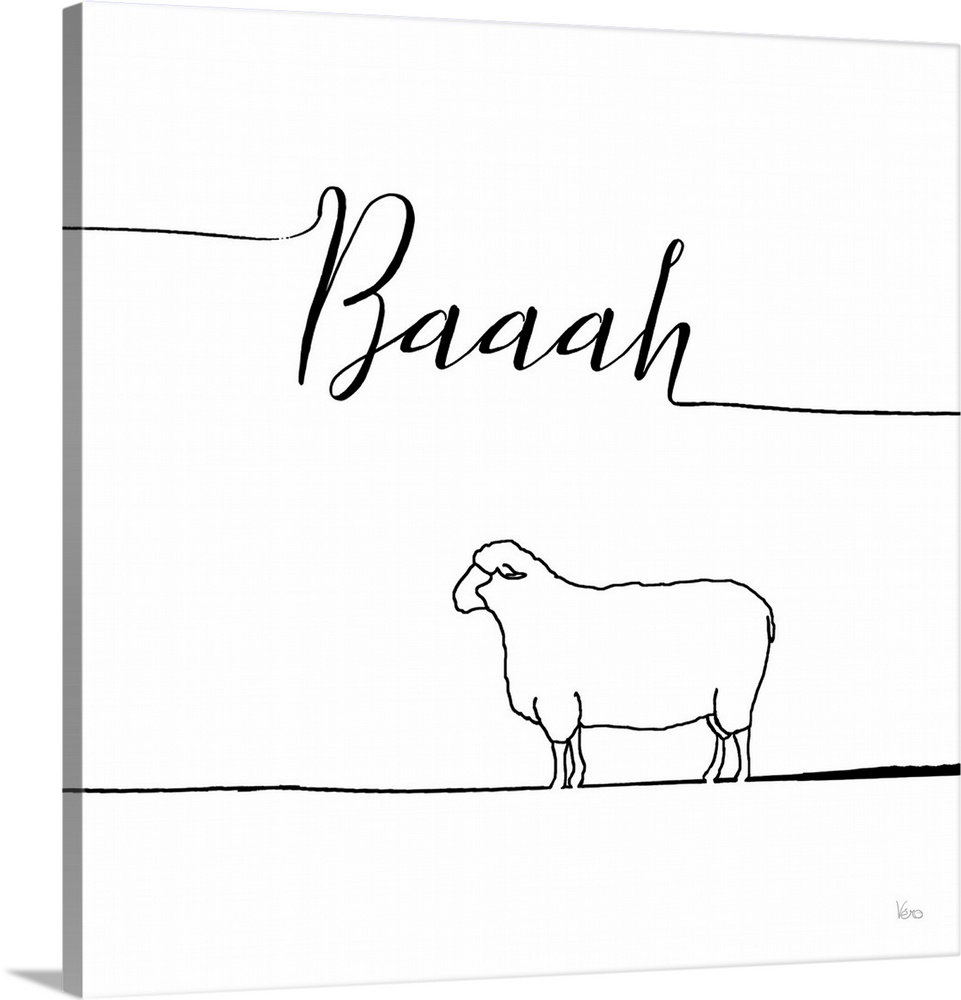 A simple black and white design of a sheep with the text "Baaah".