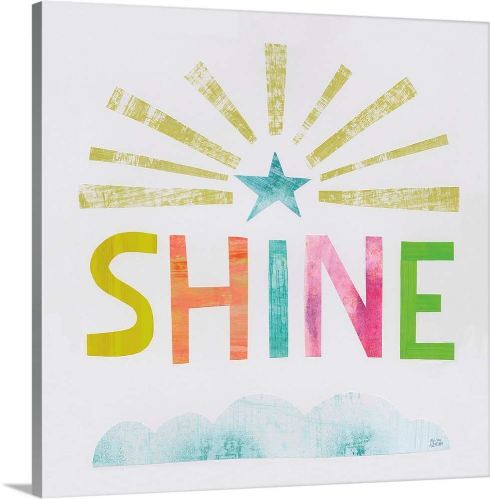 Whimsy decor with the word "Shine" written in different colors.
