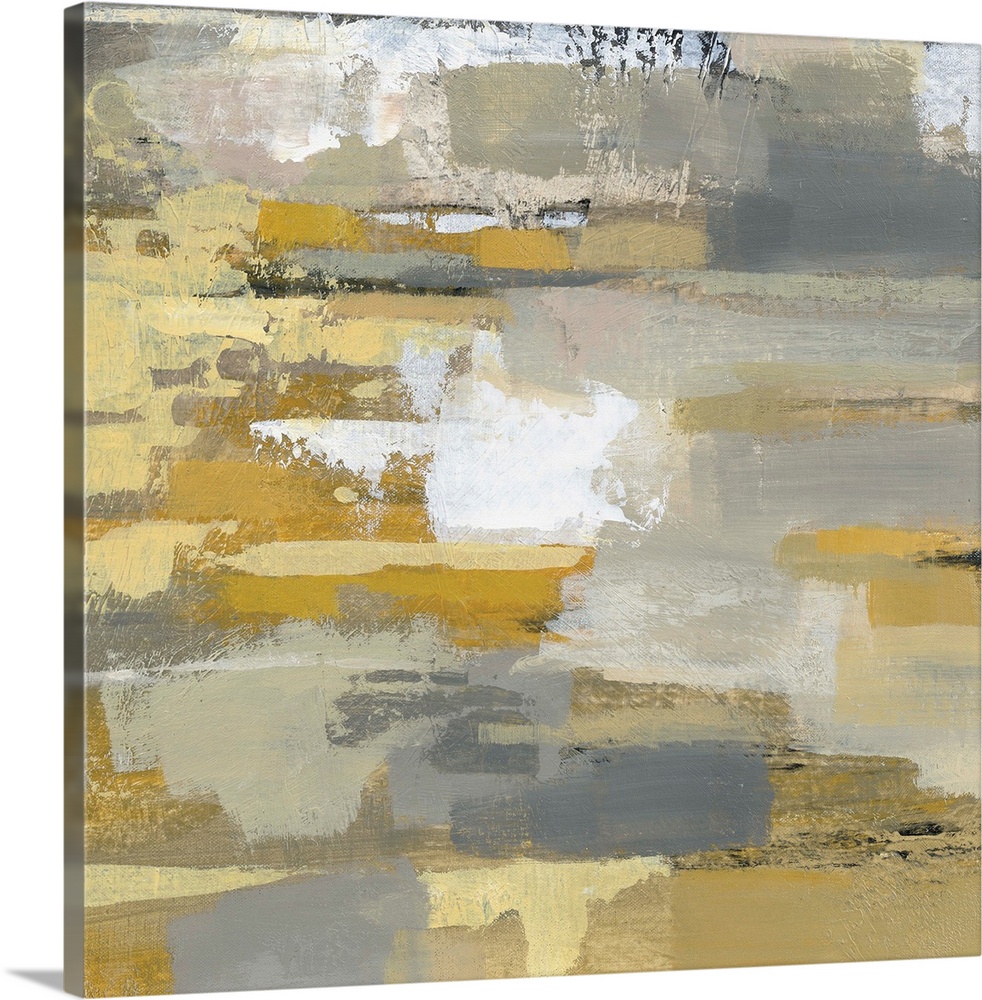 Abstract contemporary artwork in yellow and grey tones.