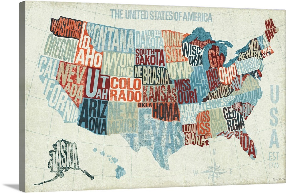 USA Modern Blue Wall Art, Canvas Prints, Framed Prints, Wall Peels